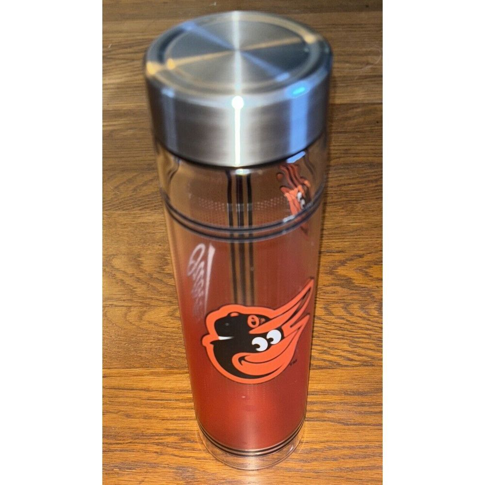 NWT Baltimore Orioles MLB Glass Water Bottle Stainless Steel Lid Ombré Orange